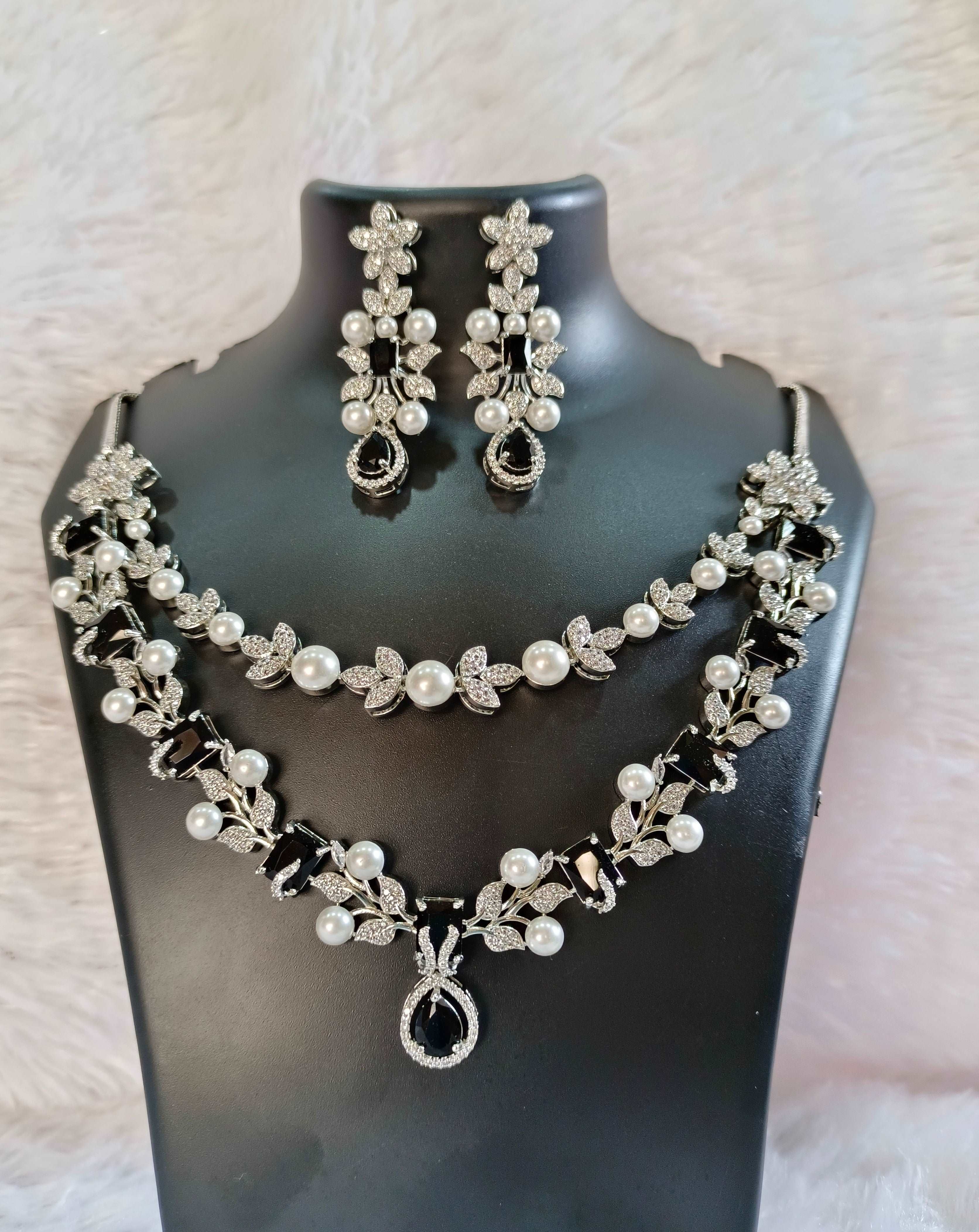 CZ Teardrop Necklace and Earring Wedding Jewelry Set